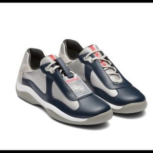 navy blue prada trainers